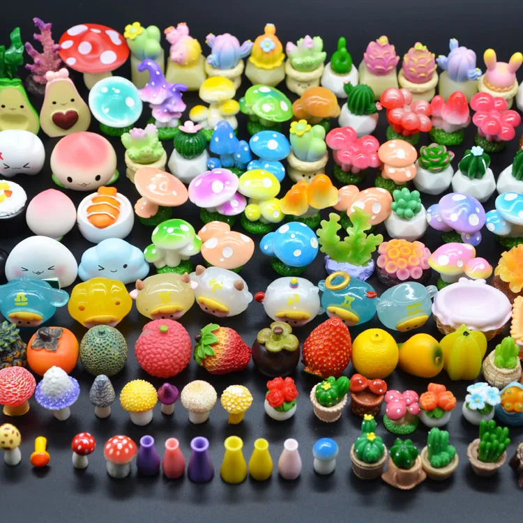 kids play set resin terrariums figures kit for girl home fairy garden miniature mushroom Succulent plants cactus 3D collectible