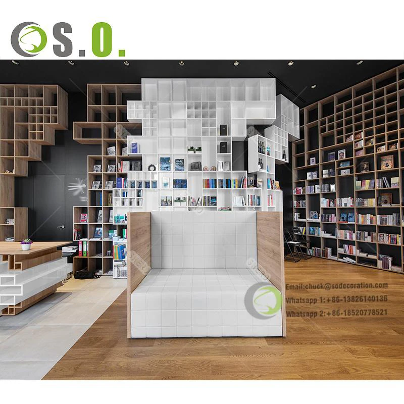 Library Shelving Wall Mounted Stationery Display Shelf Customized Book Store Furniture Stationery Store Design