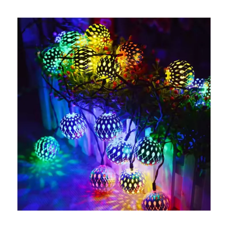 LED Light Christmas Moroccan Hollow Metal Ball LED String Lights Battery Powered for Wedding Holiday Home Party Decoration