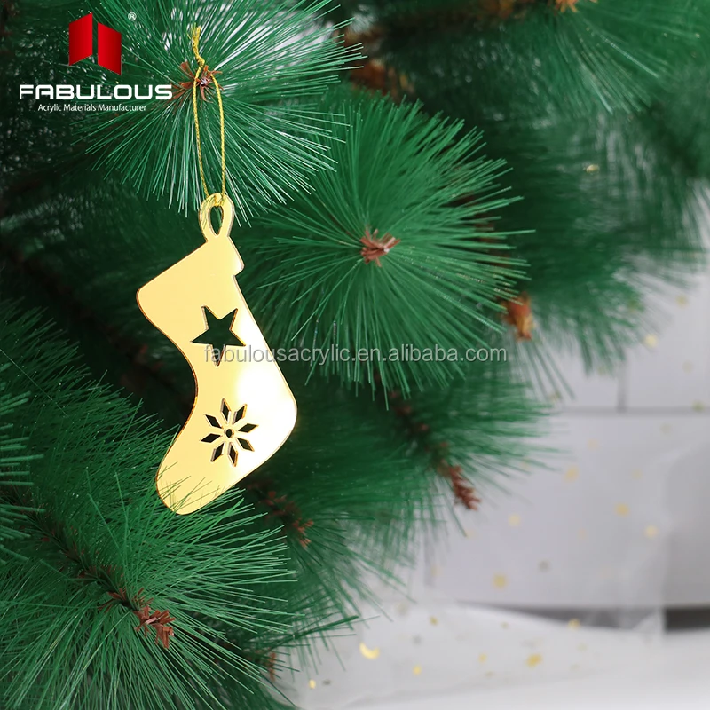 Factory cut custom acrylic decorative ornaments gold mirror Christmas socks hanging ornaments
