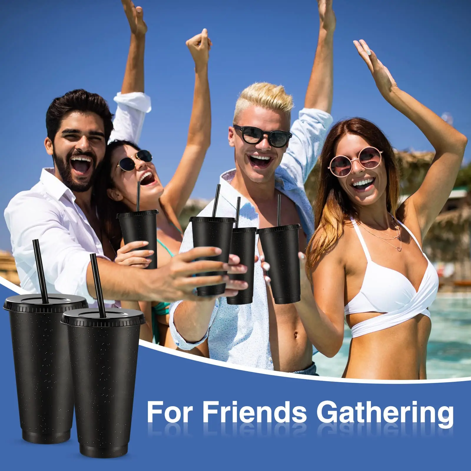 Reusable Colors Plastic Cups With Lids and Straws Glitter Iced Coffee Tumblers for Birthdays Party Bachelor Juices