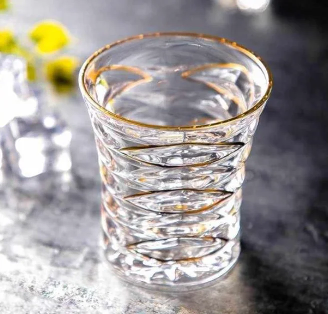 Crystal Diamond Stemless Whiskey Vodka Cocktail Glass with Gold Rim Set of 2 Gift Box Packing