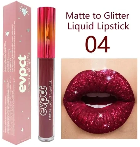 evpct Matte to Glitter Liquid Lipstick Long Lasting Lip 6 Color Diamond Shiny   Metallic Shimmer Waterproof Lip Gloss for Women