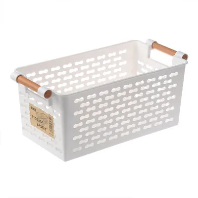 Hot Sale carry eco-friendly plastic shopping basket with wooden handles