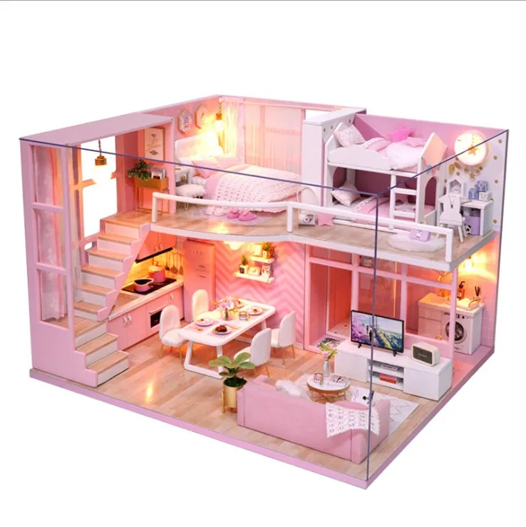 Fashion Montessori New Hot Birthday Gift Toys DIY Hand-built Puzzle Doll Wooden Villa for Kids Toys