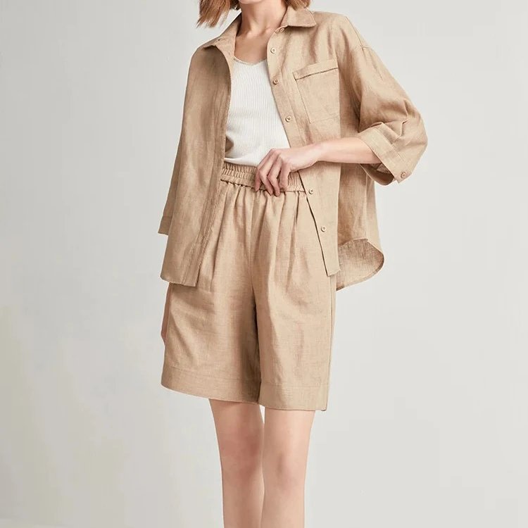 New Collection Fashion Women Casual Button Down Shirt and Shorts
