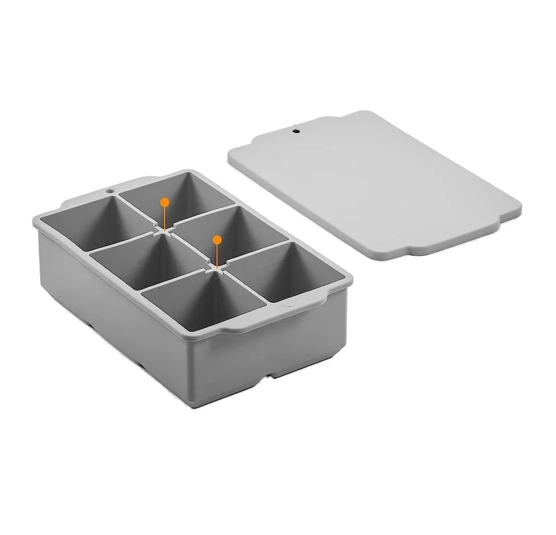BPA-Free Premium Six-Compartment Ice Cube Tray-Durable Gray Silicone for Easy Ice Release And Clean