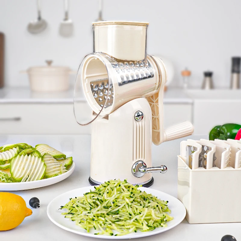 Multi-function Manual Drum Nut Cheese Rotary Vegetable Grater Mandoline Cutter Fruit Chopper and 5 Adjustable Blades Tools