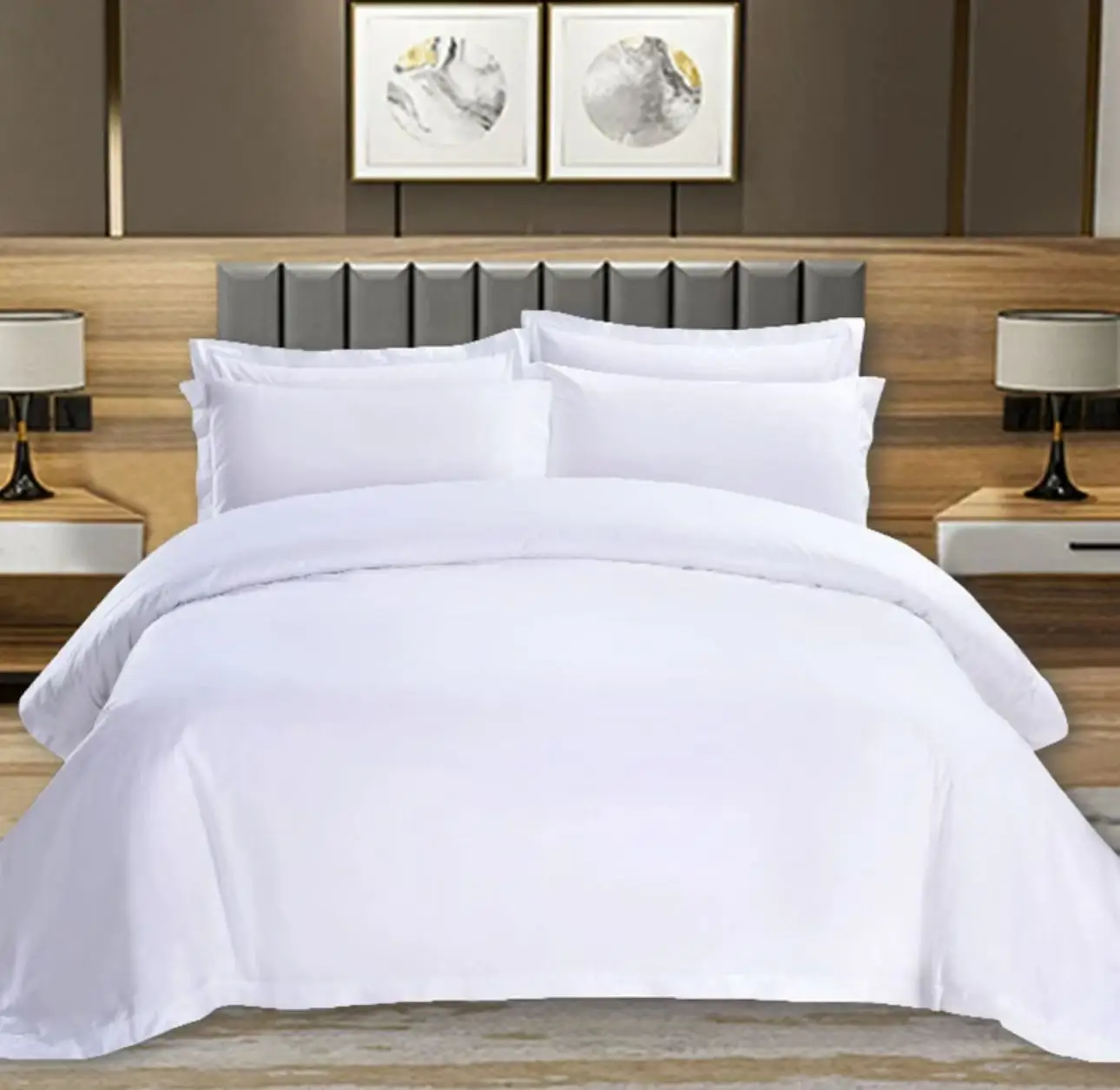 King size hotel bedding set white 100% cotton 3cm stripe bed sheet Fitted Sheet set