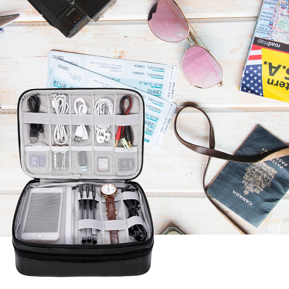 Double Layer Data USB Charge Cable Organizer Portable Durable Digital HDD Powerbank Storage Bag