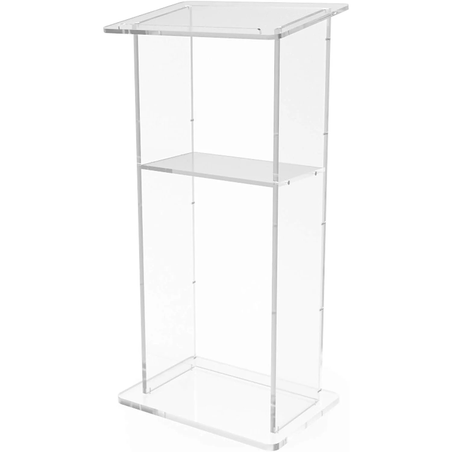 Hot Sale Custom Clear Stage Podium Stands Plexiglass Lectern Acrylic Pulpit Podium with Inner Shelf for Church Speech