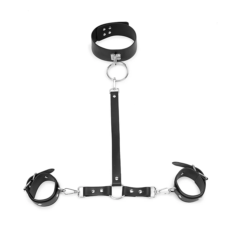 Adults supplies, Bdsm restraint bondage cloth erotic sexy women black backhand harness PU  leather neck collar and handcuffs