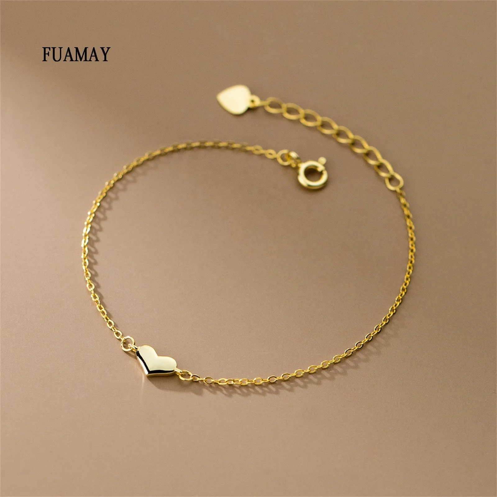 FUAMAY 925 стерлингового серебра Любовь Сердце браслет 18K позолоченный любовь