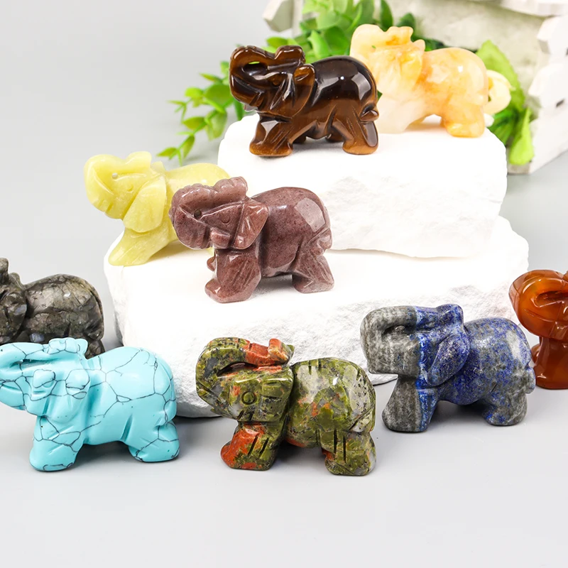 Wholesale Hand-Carved Natural Rose Quartz Crystal Craft Mini Animals Healing Statue Jade Elephant Figurine Home Decor Stone