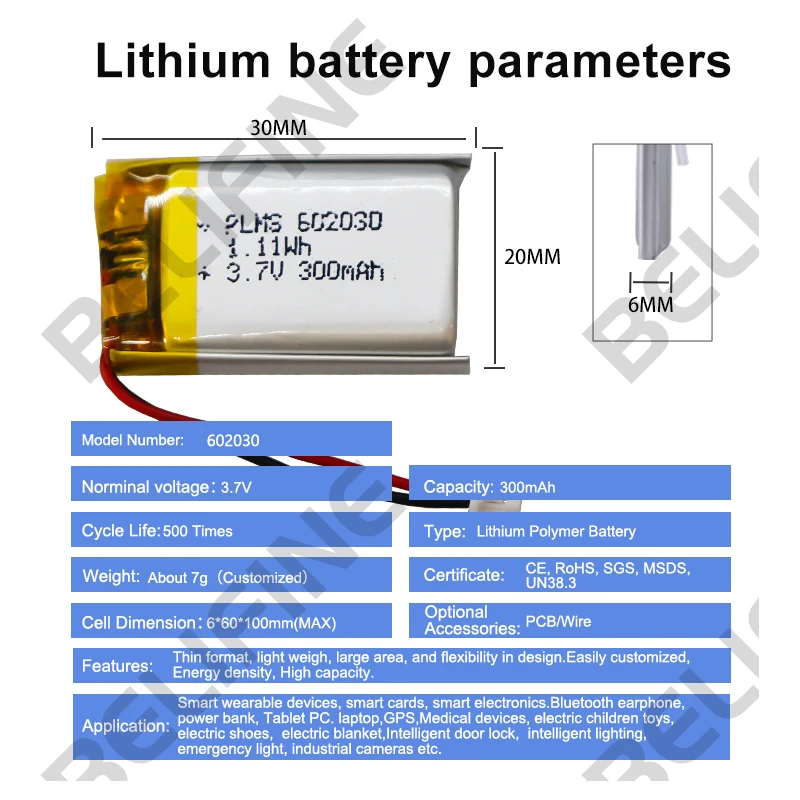 602030 3.7v 300mAh Lithium Polymer Cell 300mAh 600mAh 900mAh Lithium Battery 3.7v 602030 Cells support OEM 3C discharge