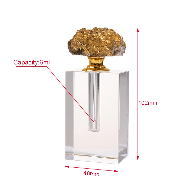 Empty Natural Gold Plated Quartz Stone Agate Crystal Glass Perfume Oil Oud Bottles With Box