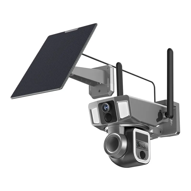 Pro Solar Powered Surveillance Security PTZ CCTV Camera Dual Lens Wireless Outdoor WiFi 4G Sim Card Solar Camera no head ends