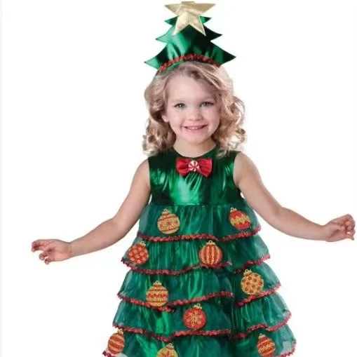 Halloween Role Play Christmas little tree Cosplay Cute green bubble dress Costume Outfit kid Halloween