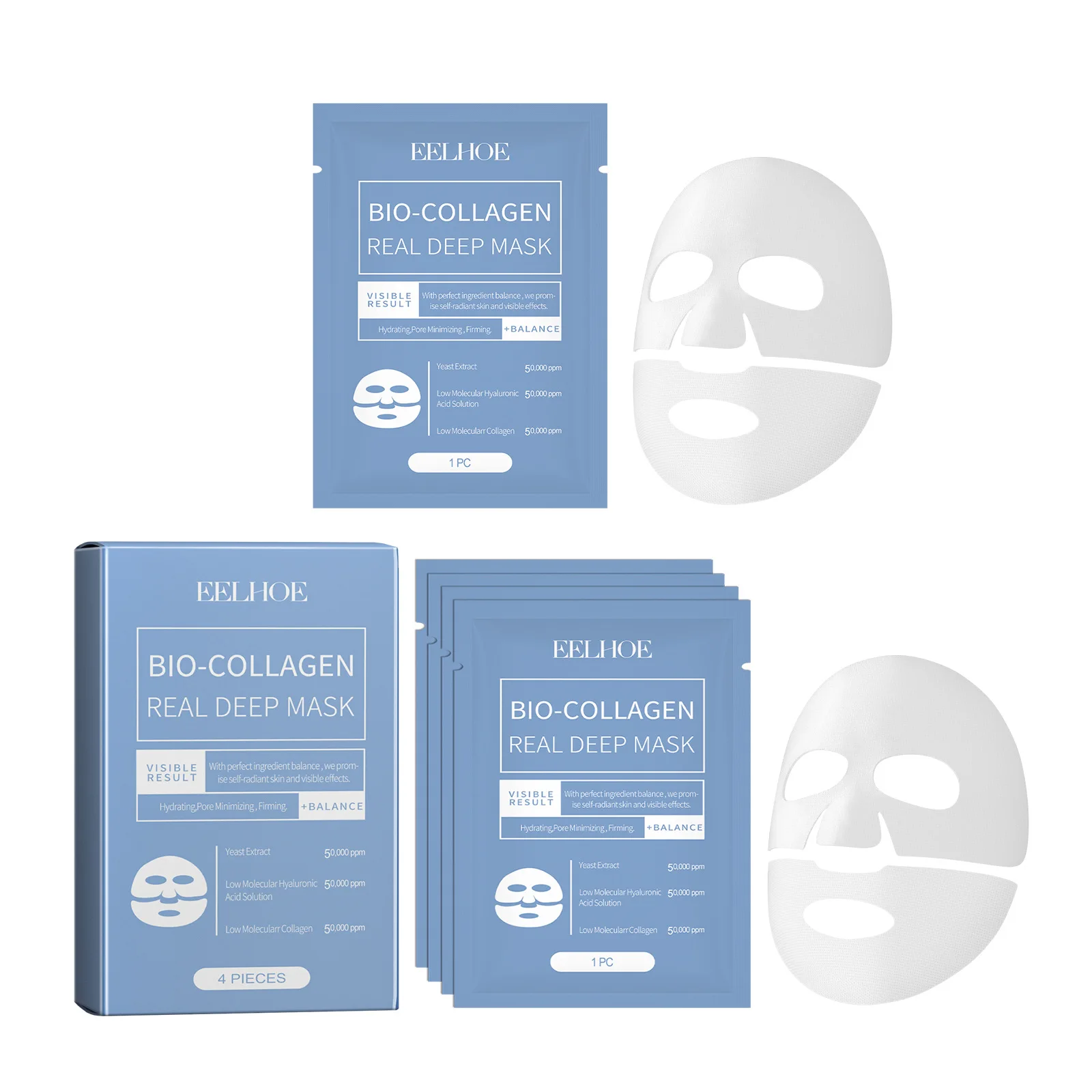 Whitening Moisturising Collagen Sheet Mask with Hyaluronic Acid Vitamin E Crystal Material for Face Body Nose Firming Hydration