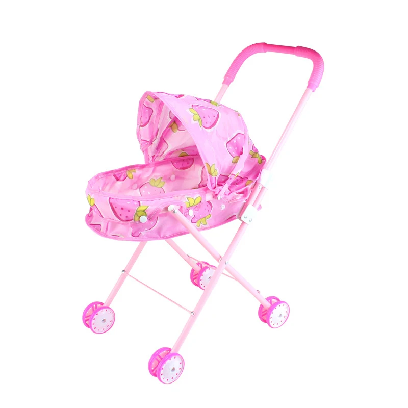 Fashion foldable iron pram toy lovely baby doll stroller toy kids pink and blue lovely stroller toy