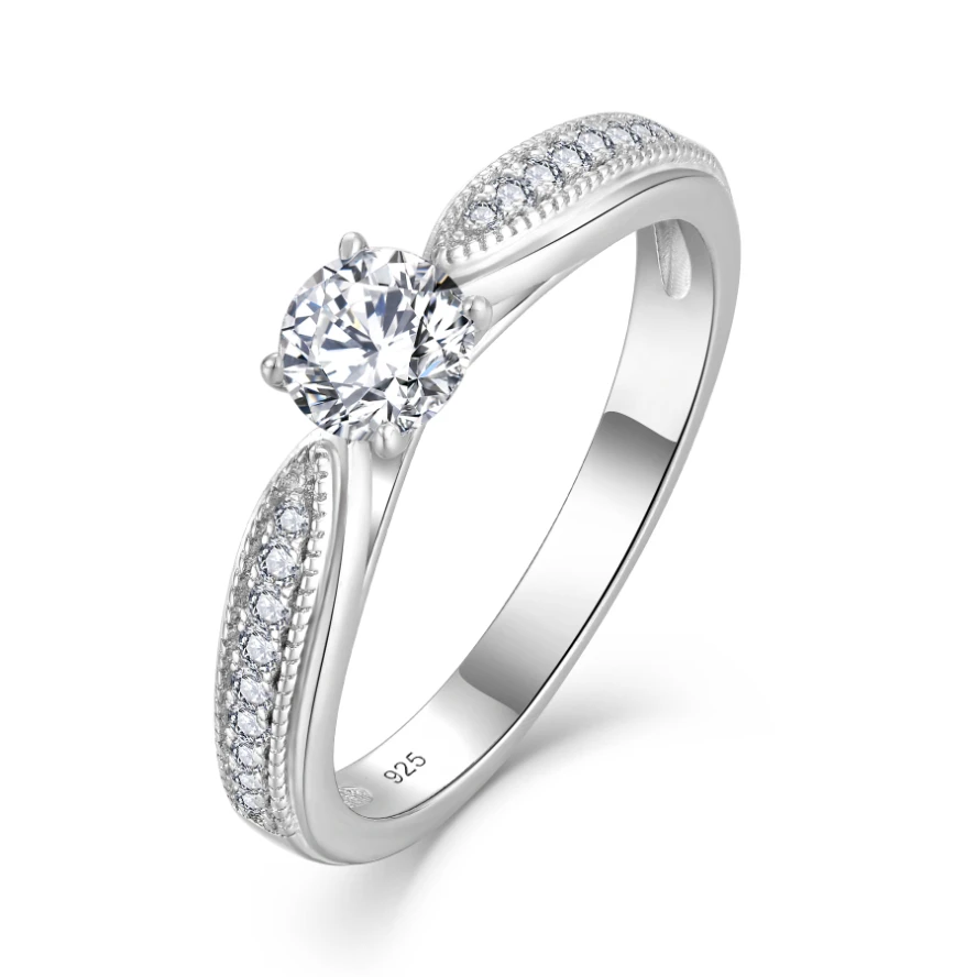 925 Sterling Silver Solitaire Engagement Ring Fine Quality Cubic Zirconia Classic Design Women Ring for Nickel-Free Jewelry
