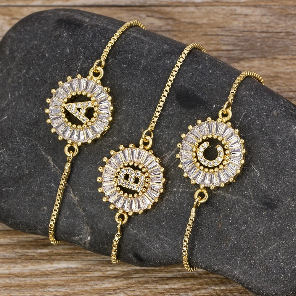 Fashion Adjustable A-Z Letter Silver Color Plated Jewelry Bracelet Crystal CZ Cubic Zirconia Bracelets For Women Girls Wholesale