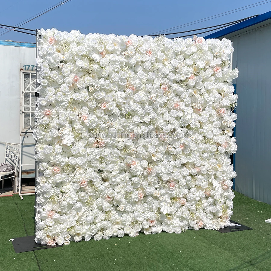 Sunwedding Artificial Flower Wall 5D White Roll Up Flower Wall Wedding Decoration Background