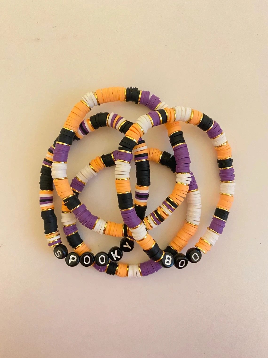 Halloween Bracelet Polymer Clay Boo Disc Bracelet Custom Name Stack Bracelet gift
