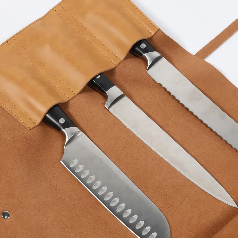 CHANGRONG Custom 3 Knife Slots  Brown Leather Chef Knife Roll Bag