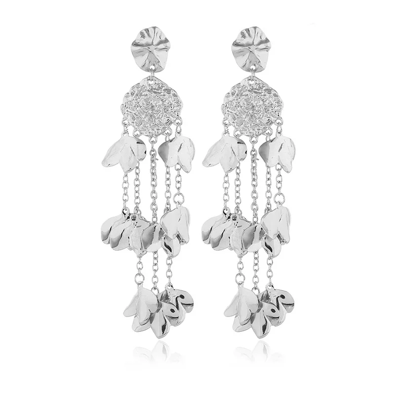 Liu ming Wholesale Fashion Vintage 14k Gold Plated Flower Bridal Long Tassel Stud Earring Jewelry