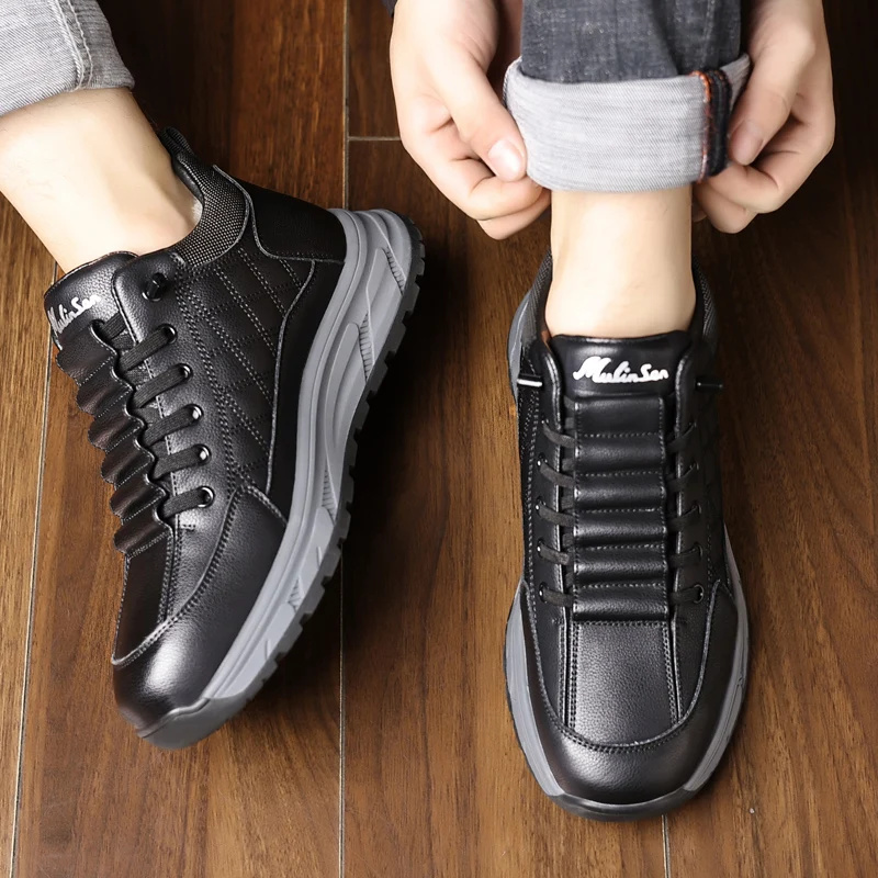 warm plush lining casual shoes size 38-44 lace up winter sneakers for men