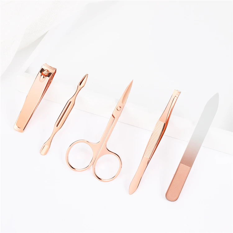 
Fast Shipment 5 Pieces Cute Nail Cutter Set Acrylic Glass Nail File Rose Gold French Manicure Pedicure Set 