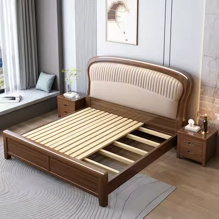 High Quality Luxury Solid Wood Queen Size Bed Wooden Bed Frames Bedroom Furniture Set