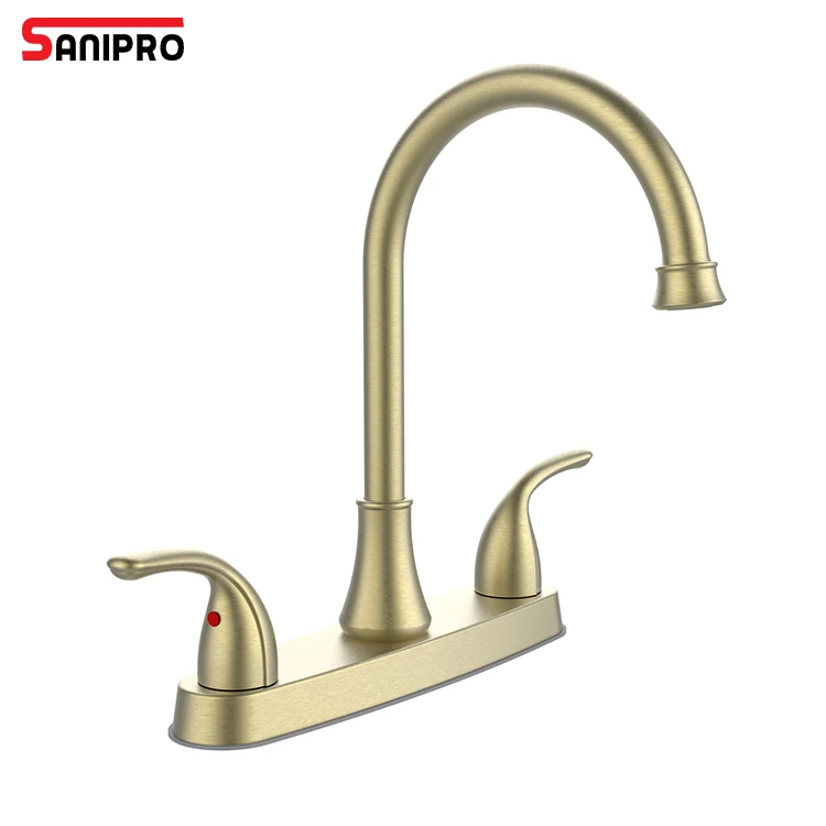 SANIPRO Fashion Simple American Standard 8 Inch Faucet Modern Gold Two Handles Hot and Cold Water Mixer Kitchen Taps