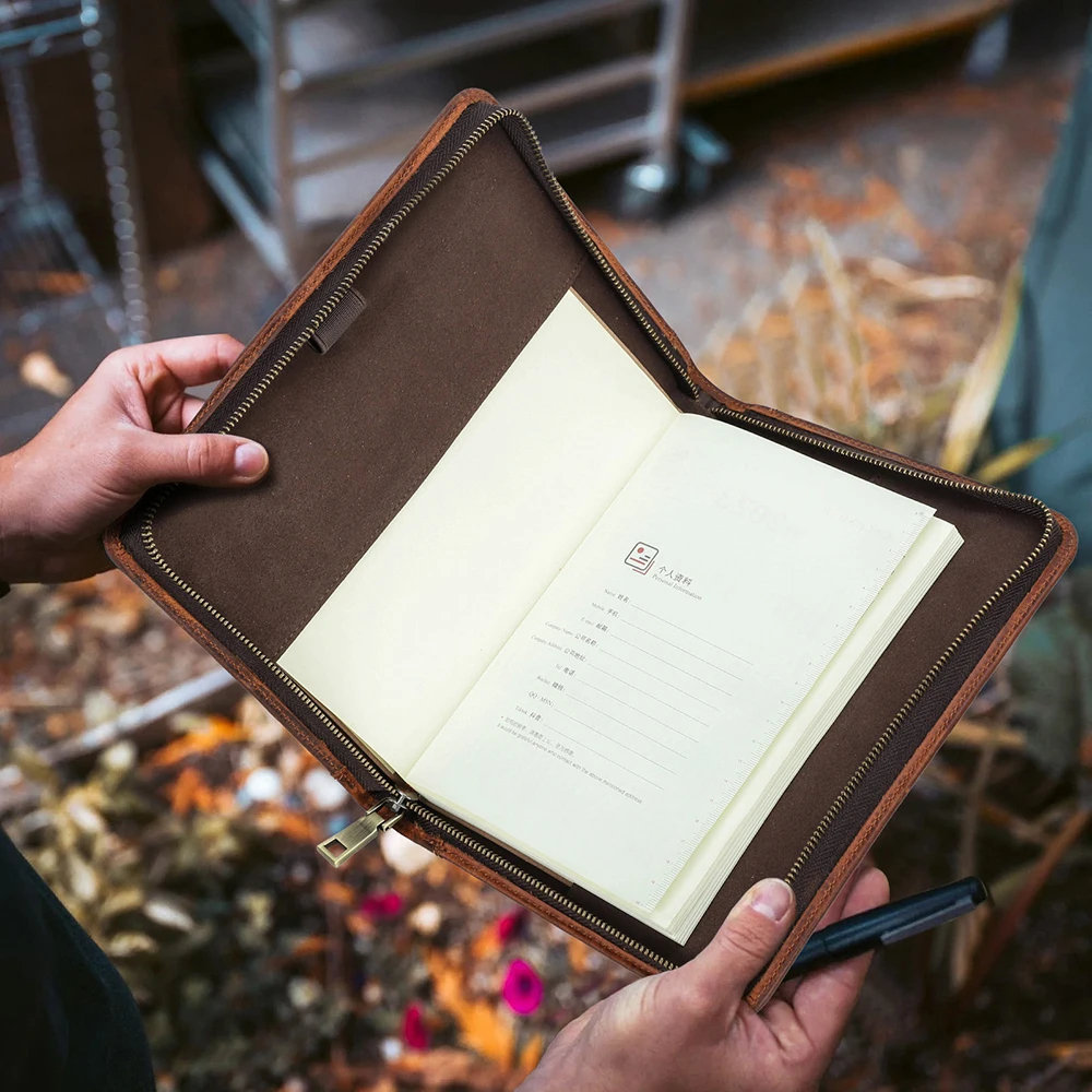 Custom A5 Genuine Leather Notebook Cover Protector Bag Embossed LOGO Journal Cover Sleeve Travel Office Supplies