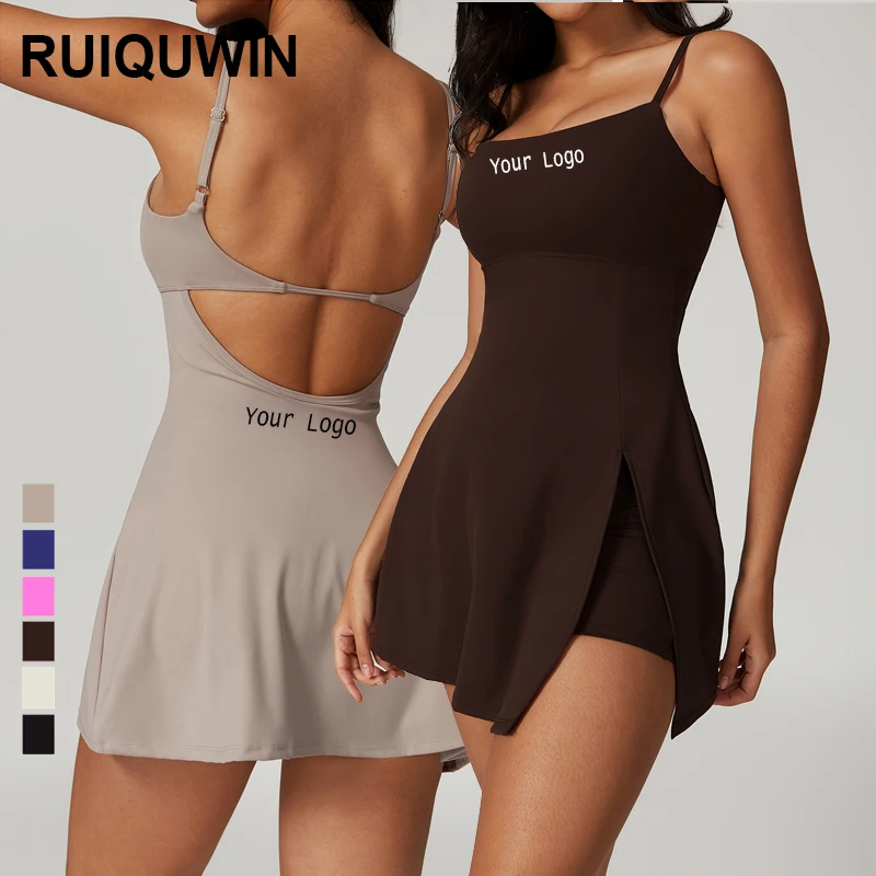 RUIQUWIN Custom Women Sports Gym Wear Quick Drying Yoga Dress Compression Green Tennis Dress For Women
