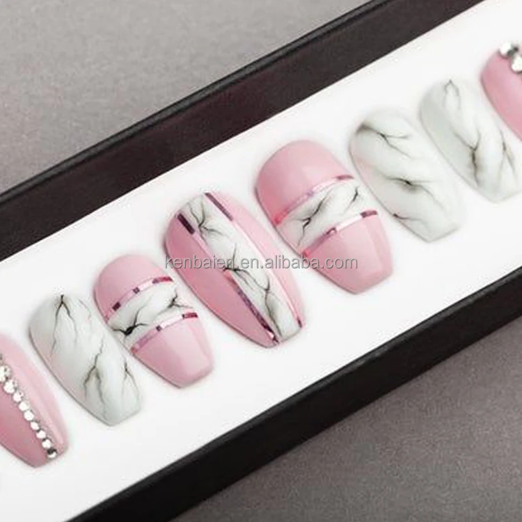Custom Luxury Designed Reusable Pink Nude False Nail Artificial Nails Short Acrylic Press On Nails For Woman With Glue
