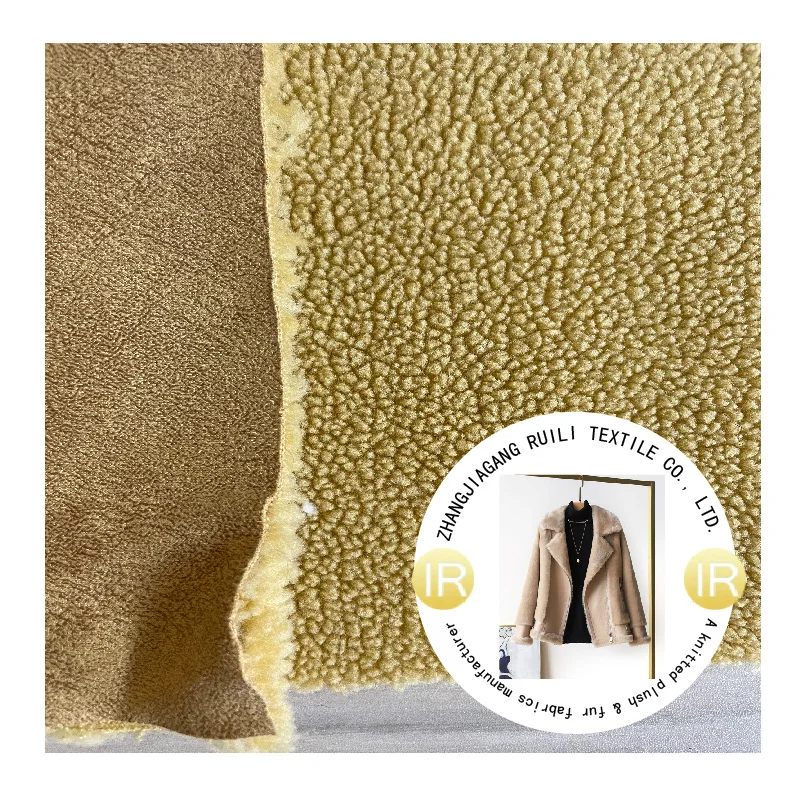 Polyester Lamb Sherpa Fur Bonded with Suede Fur Winter Fabric Artificial Fur for Winter Garments