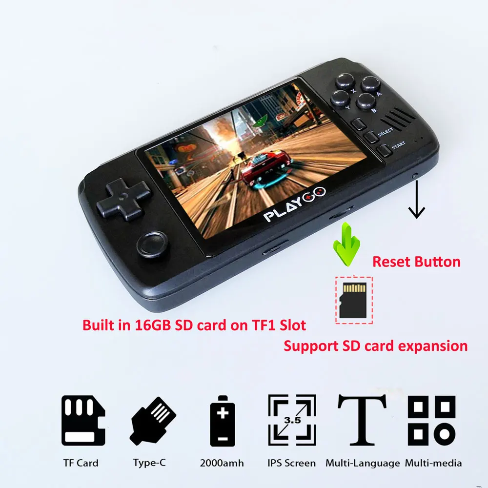 Playgo Upgraded 3.5 Inch IPS Retro Video Handheld Game Console Built in 16GB SD card 64 Bit Emulator console for PS1 GBA