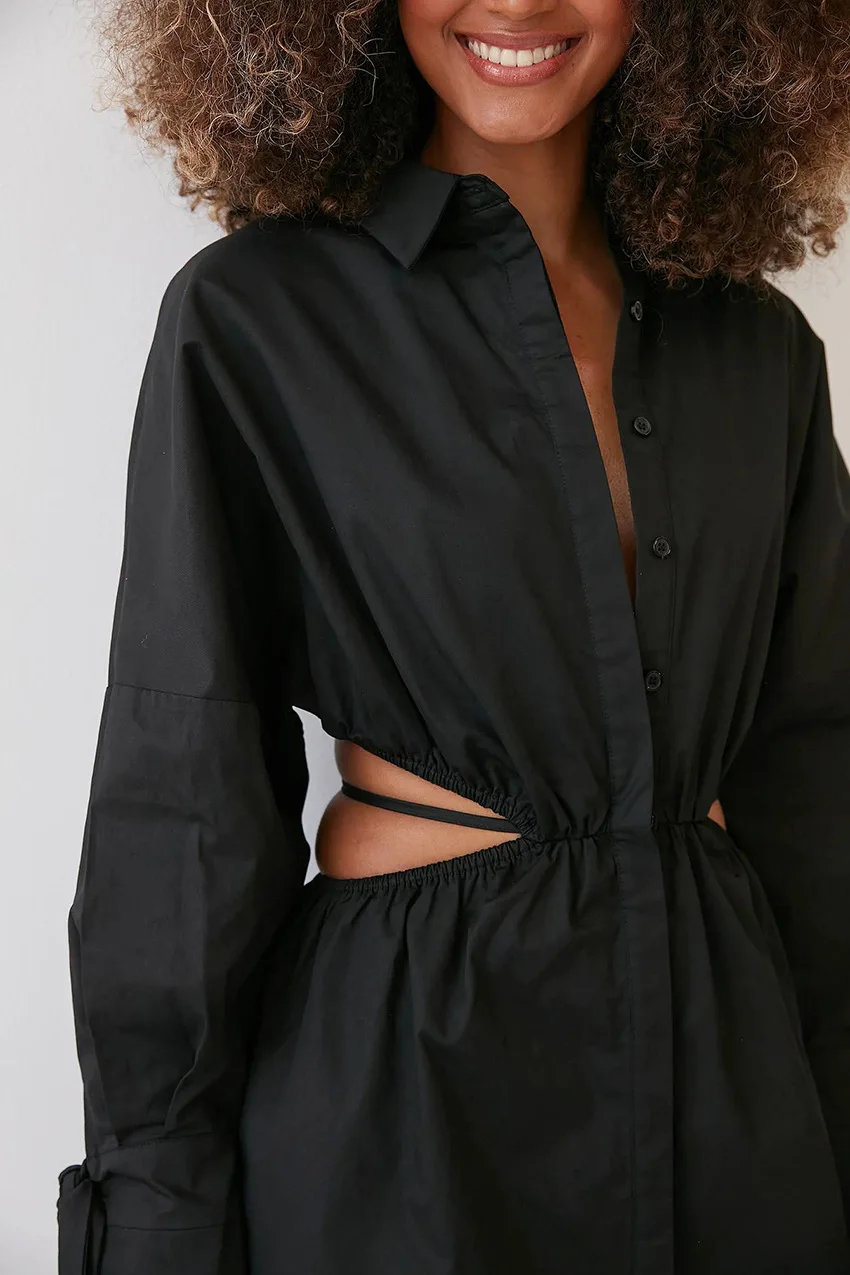 Летние повседневные белые пятнистые женские платья-рубашки с длинным рукавом и кулиской