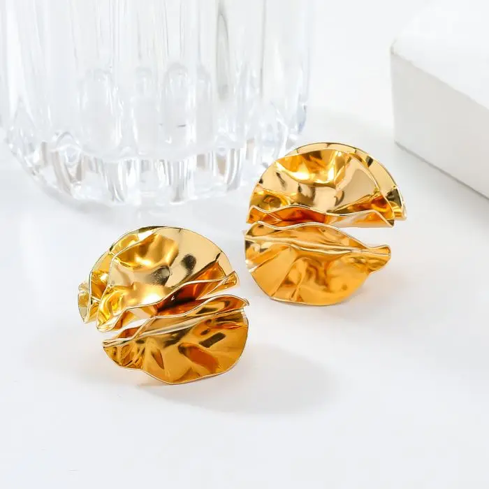 Trendy Pleated Round Metal flower Stud Earrings For Women Girls Party Holiday Gift Fashion Jewelry