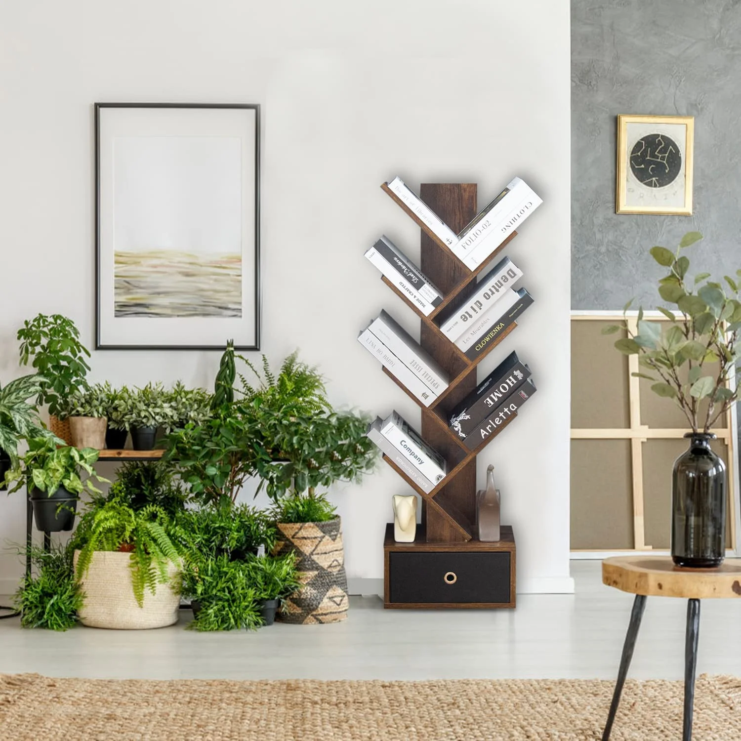 Modern Simple Storage Movable Wood Design Book Shelf Shawn Soh Tree Bookshelf