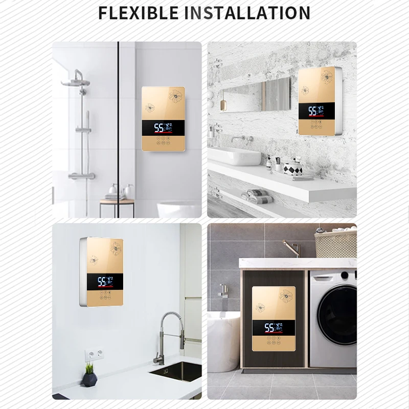 LED Screen Ecosmart CE EMC CB OEM 5.5kw 220V Instant Bathroom Kitchen Shower with Electric Tankless Water Heater App
