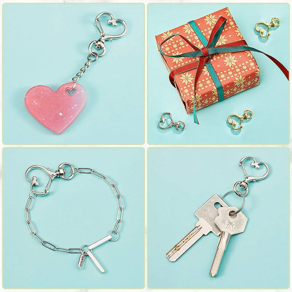 Metal Heart Shape Claw Swivel Lobster Clasp Keychain Key Rings Alloy Spring Snap Hook Hanging Buckle Chips For Jewelry Making