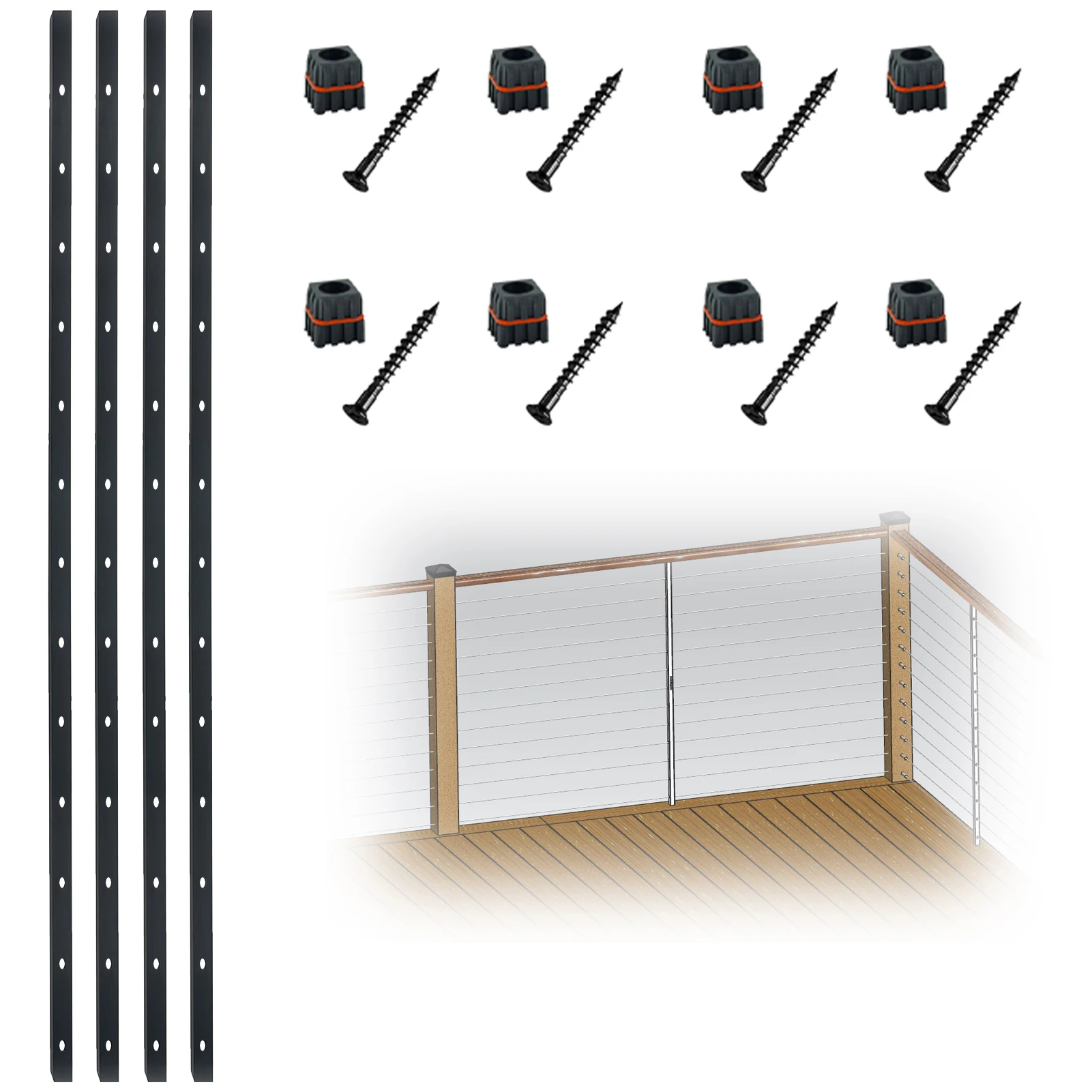 Excellent Design Low MOQ Black And Silver Color Aluminum Intermediate Picket Post For Cable Railings