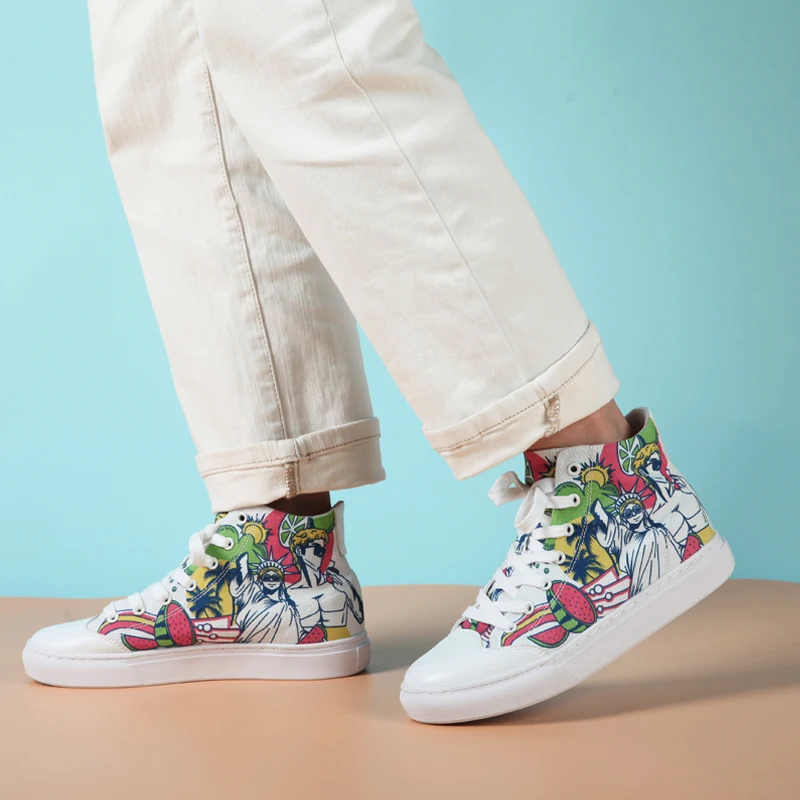 
IDX Hot Sale High Top Flower Printed Casual For women Canvas Shoes Sneakers 