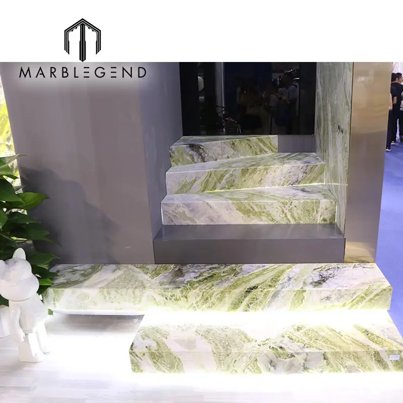luxury villa decor material natural marble stone stair green onyx marble tiles floors