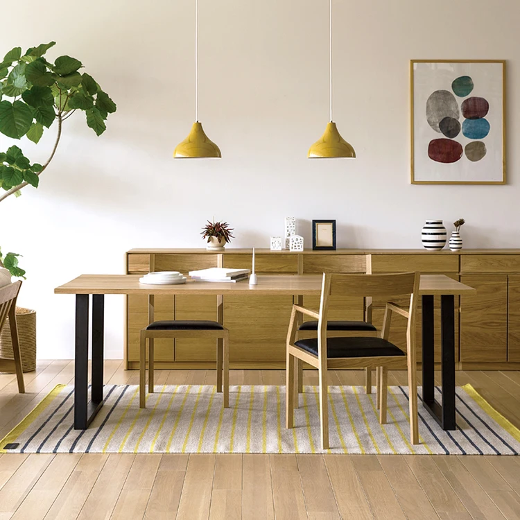 Modern design minimalist cheap large rectangular kitchen room furniture metal leg wood dining table