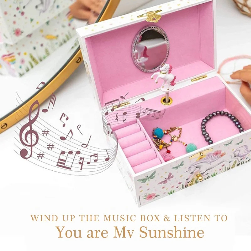 Christmas Unicorn Song Jewelry Box Granddaughter Gift Girls Jewelry Organizer Wooden Musical Gift Box