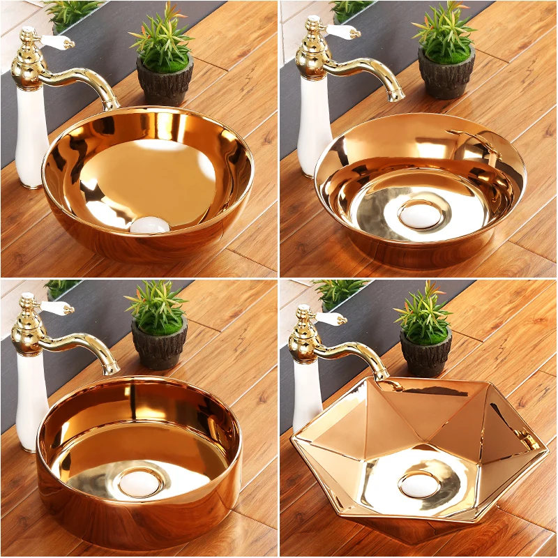 Good Sale Above Counter Top Gold Plating Round Wash Basin